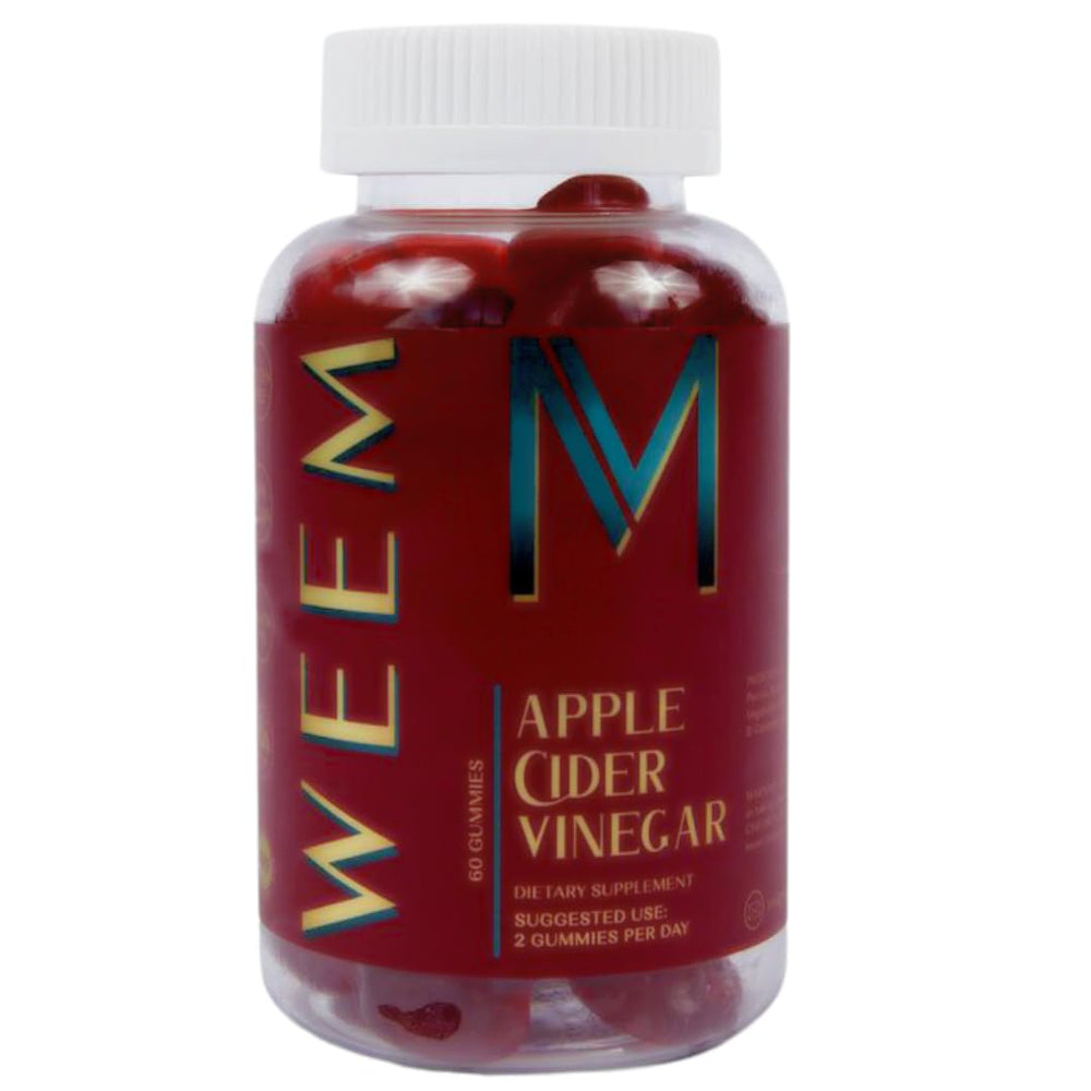 WEEM frasco delantero mostrando gominolas veganas y conveniencia