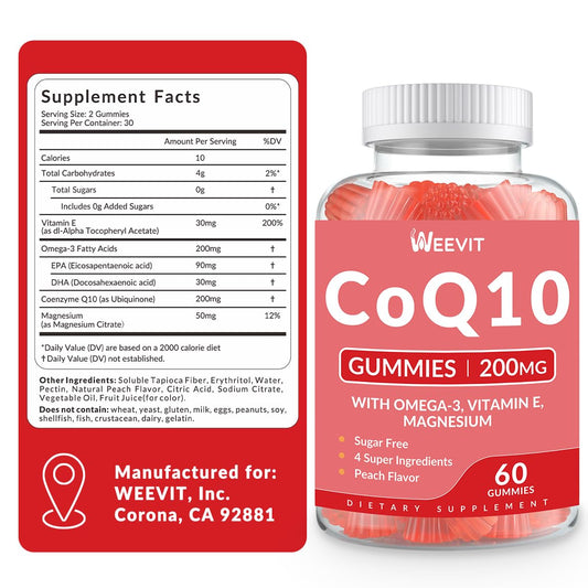 WEEVIT gominolas apiladas destacando textura masticable y sabor durazno