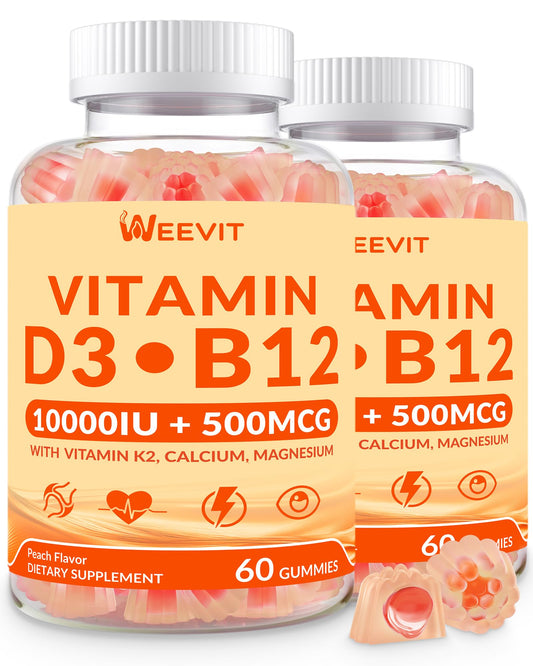 WEEVIT envase frontal mostrando vitaminas D3 y B12 para conveniencia diaria