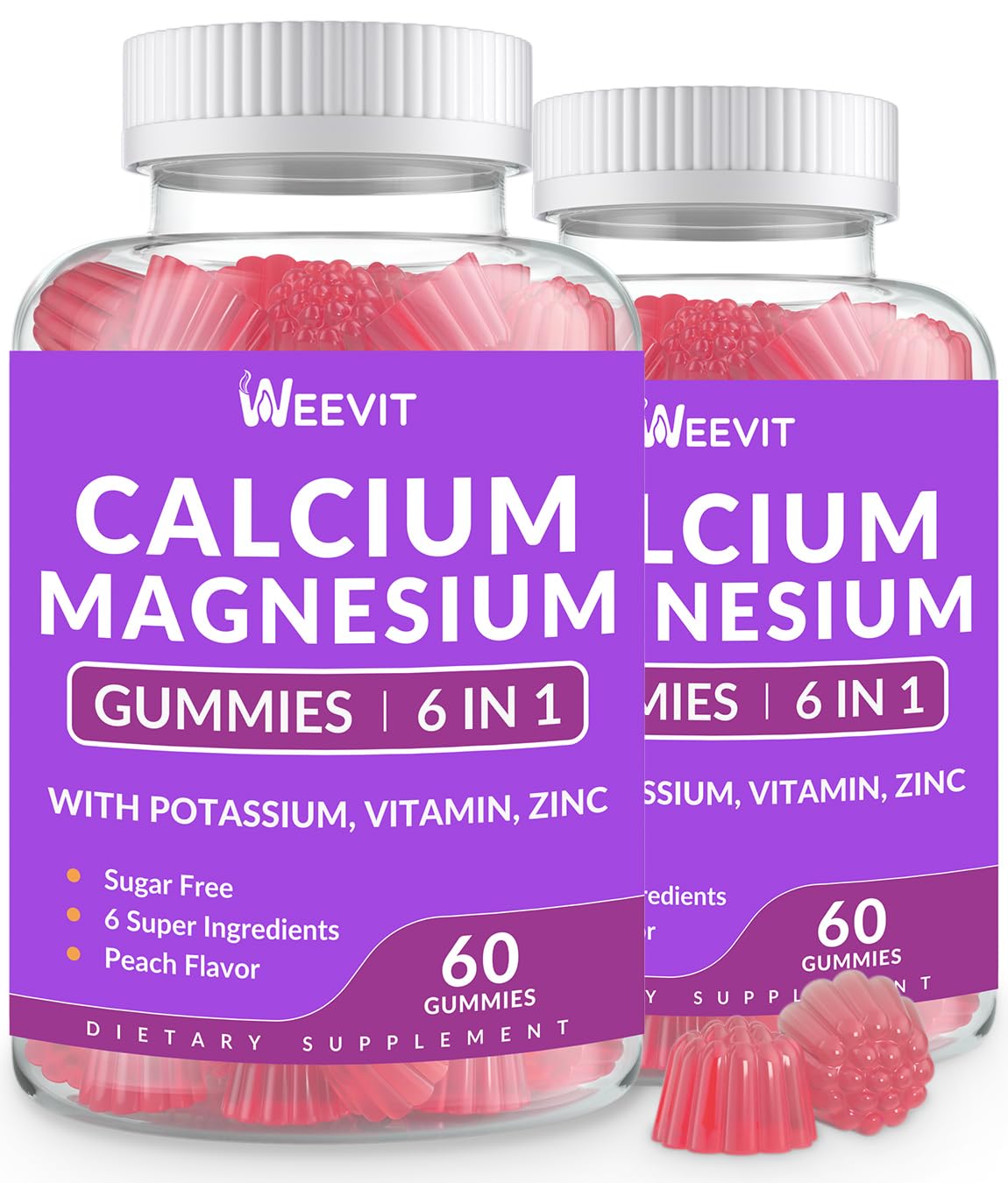 WEEVIT envase frontal de Calcium Gummies mostrando fórmula y beneficio práctico