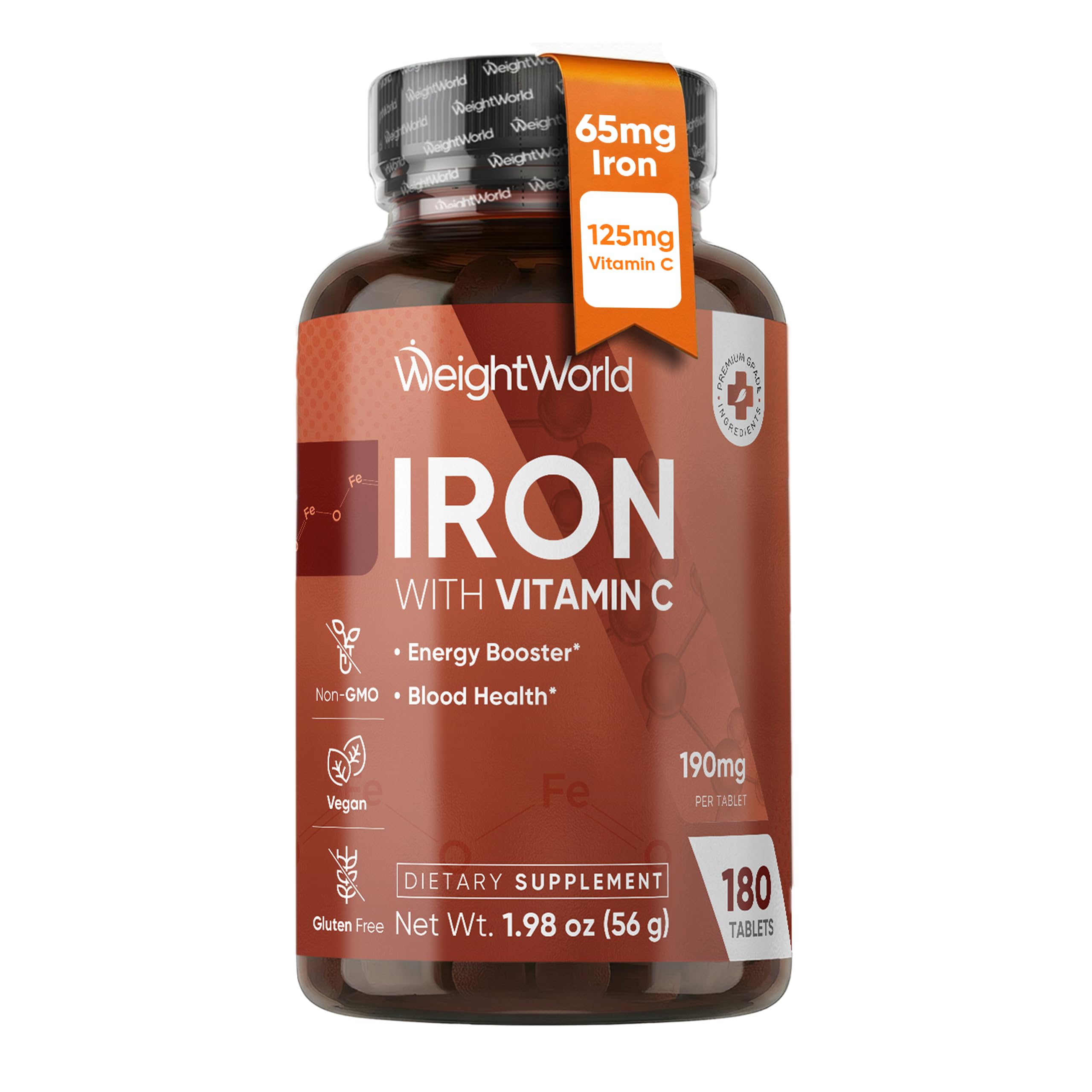 WeightWorld bote frontal de hierro y vitamina C, indica suministro de seis meses