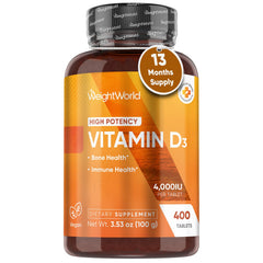 WeightWorld frasco frontal de Vitamina D3 4000 IU, suministro prolongado