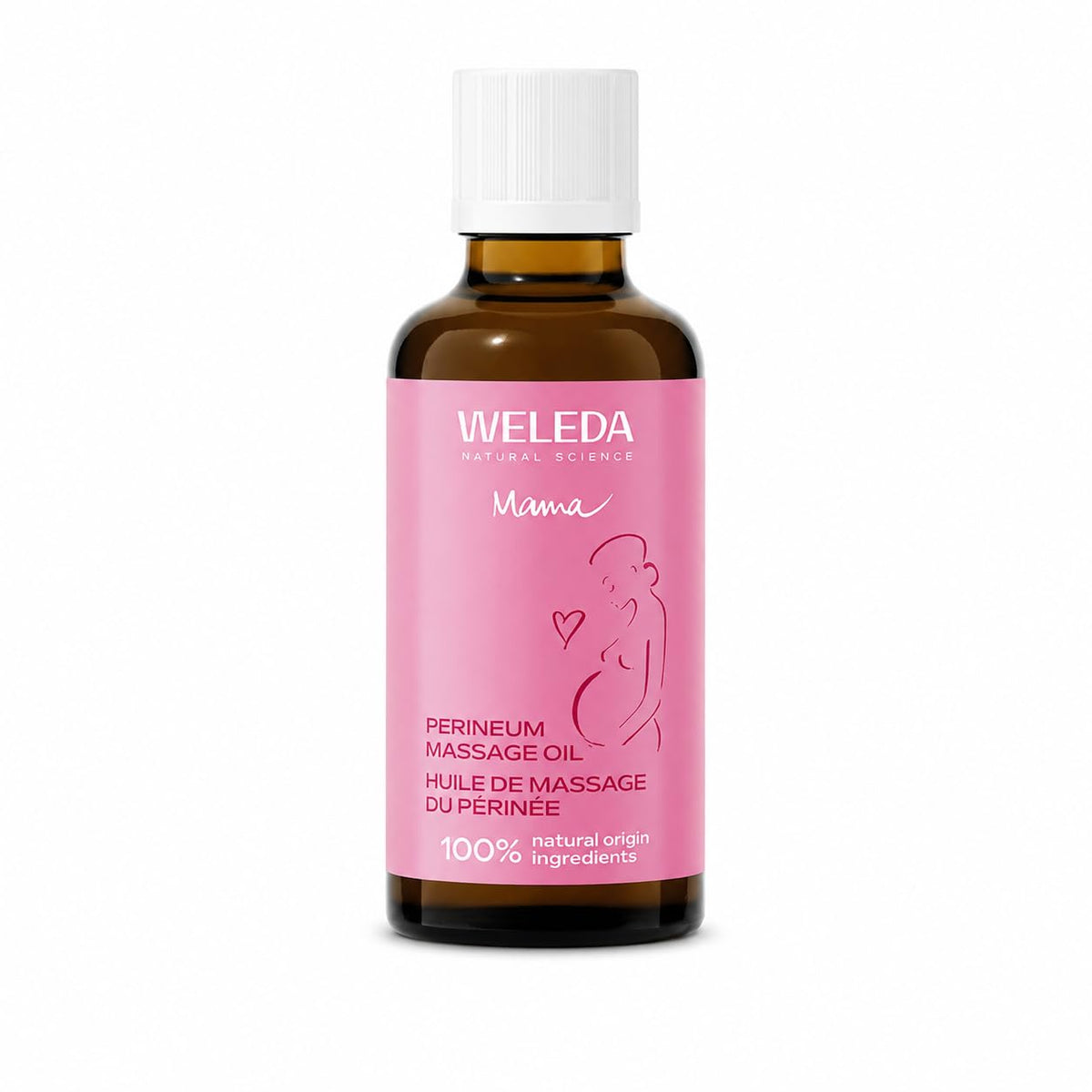 Weleda aceite perineal frontal del envase, presenta beneficio de confianza