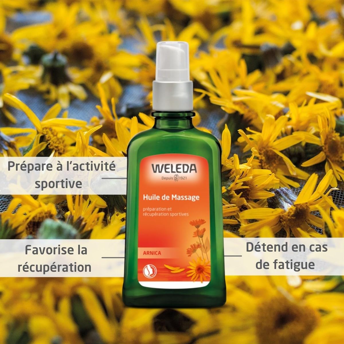 Weleda detalle de textura del aceite de árnica sobre la mano, facilita deslizamiento suave