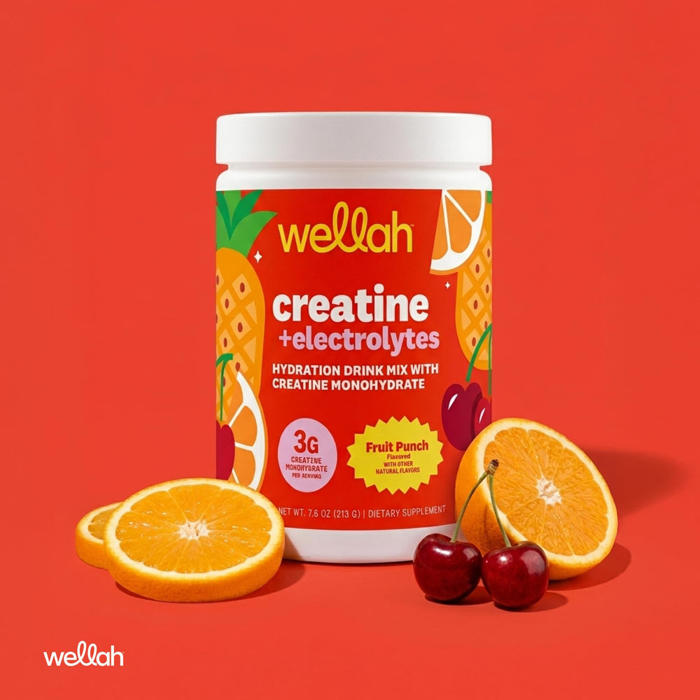 Wellah batido Fruit Punch servido en vaso, refrescante y listo para entrenar