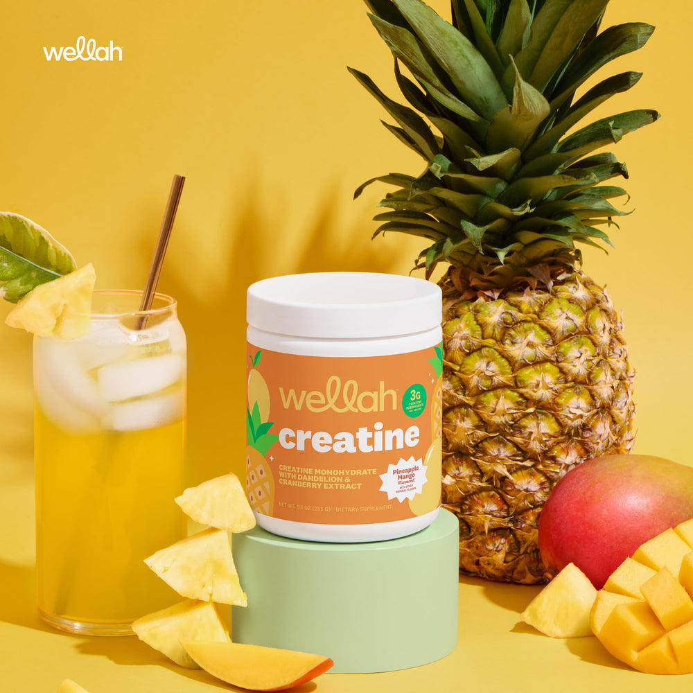 Etiqueta nutricional de Wellah Creatine con ingredientes y certificación GMP