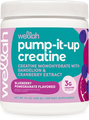 Wellah Creatine for Women Blueberry Pomegranate bottle highlights flavor variety for tasty workouts.