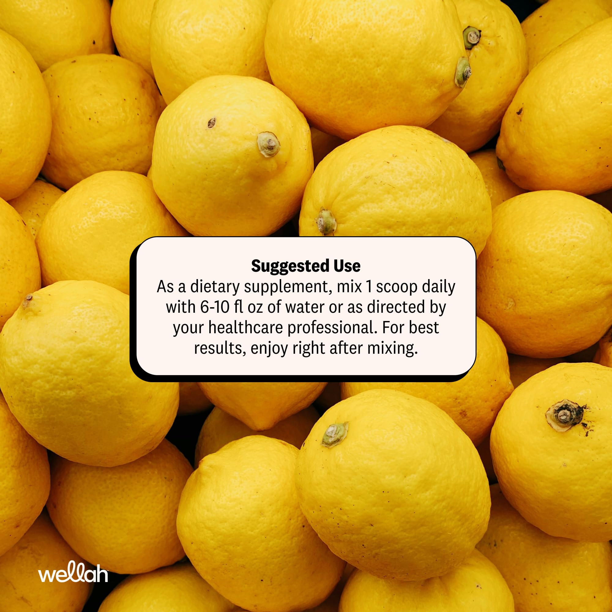 Comparación de tamaño del bote Wellah frente a una botella de agua