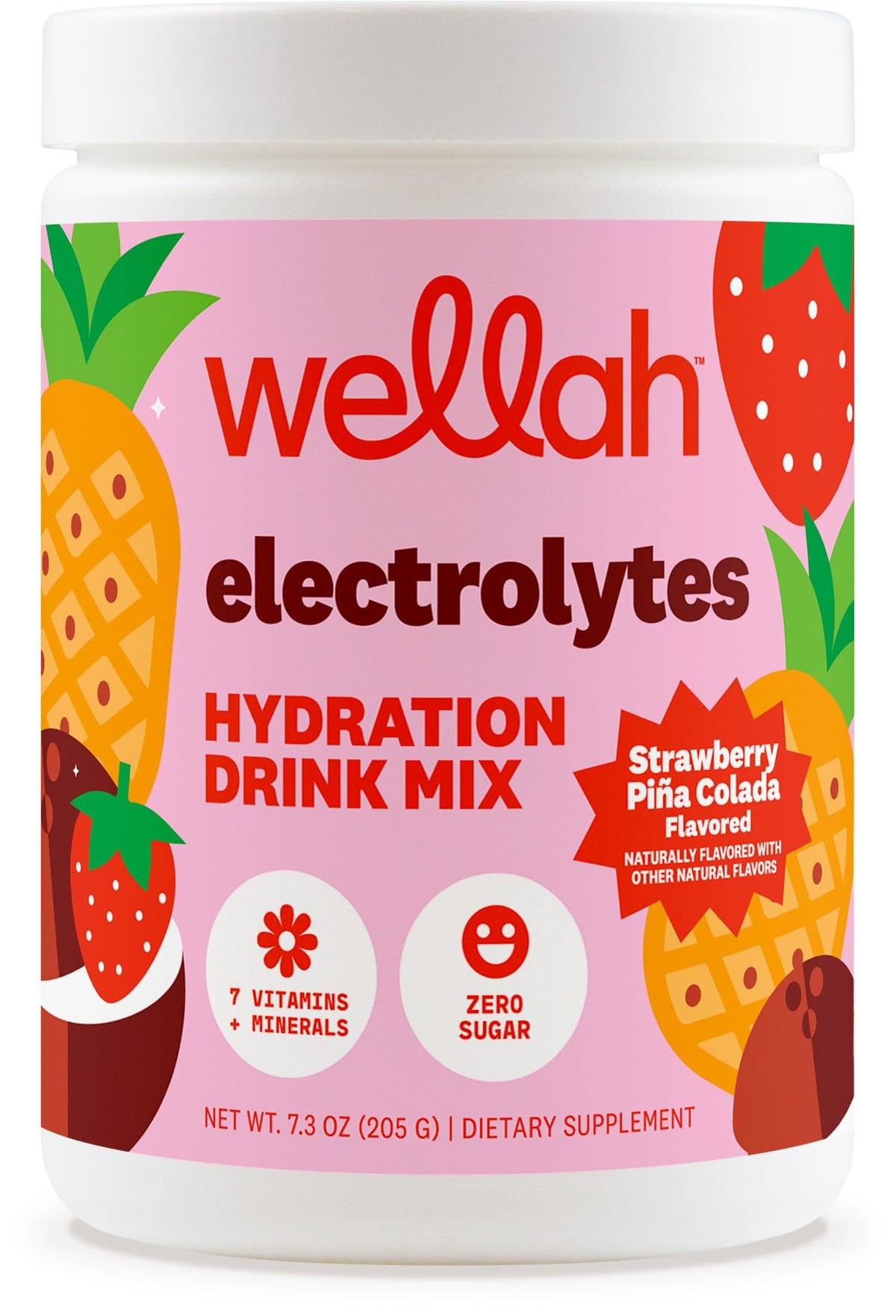 Wellah frente del envase mostrando 50 servicios y sabor fresa piña colada, conveniencia