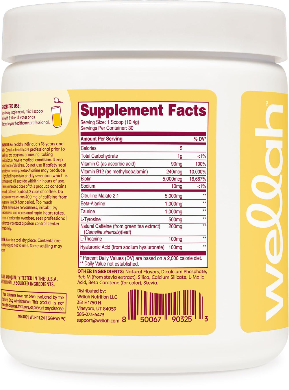 Wellah Get-Going citrulline malate ingredient label supports workout performance.