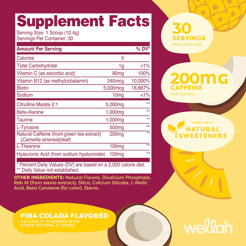 Wellah Get-Going scoop beside shaker for a quick pre-workout energy boost.