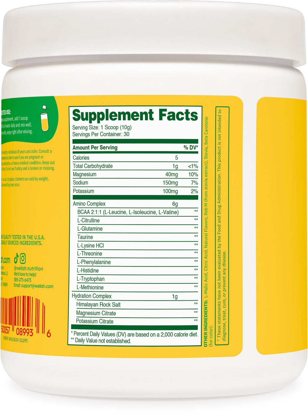 Cucharita de medición y polvo BCAA de Wellah lista para mezclar.