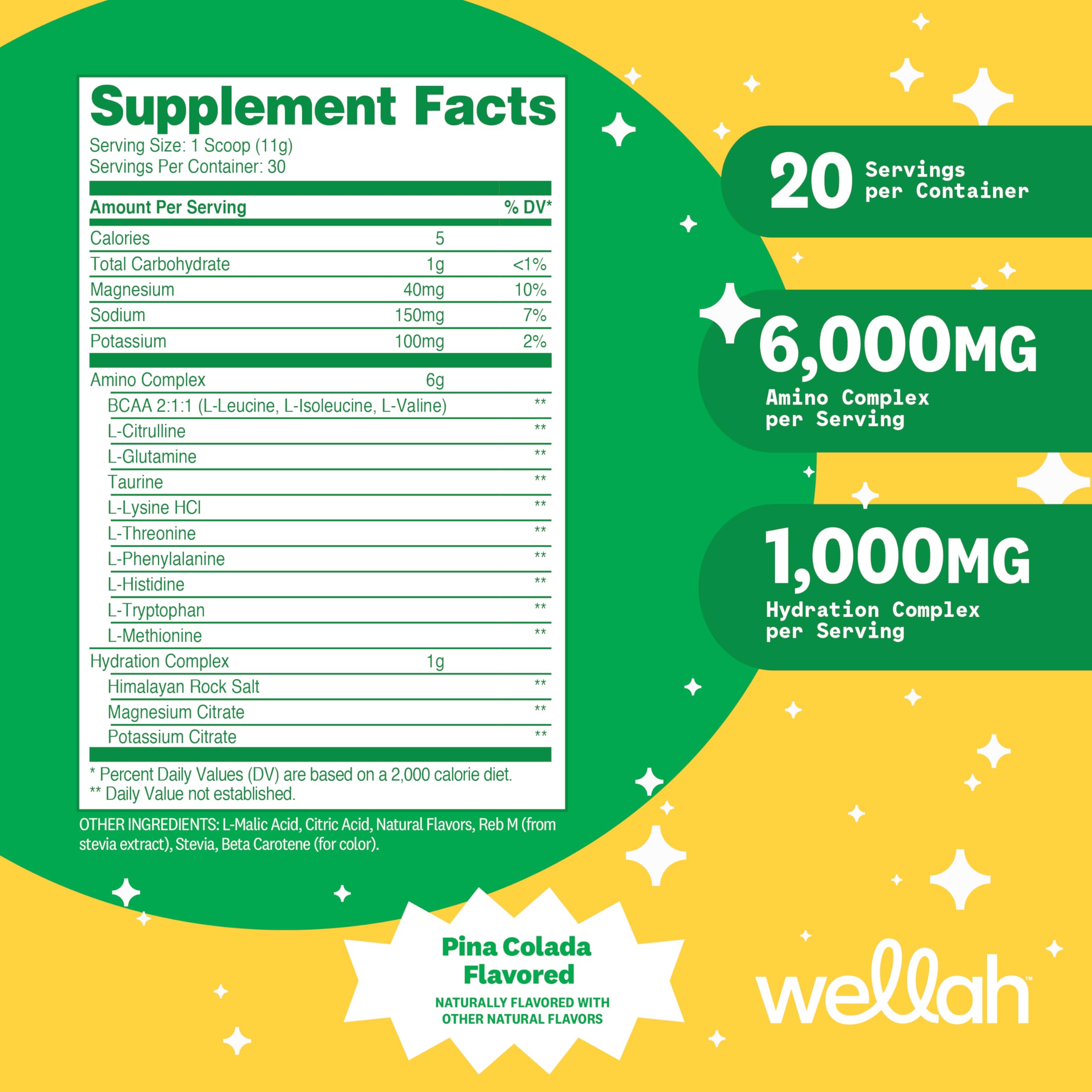 Wellah So Long Soreness BCAA, mezcla en vaso, sabor tropical para hidratar.