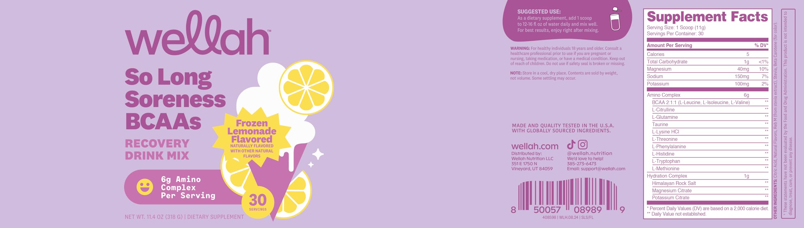 Wellah So Long Soreness BCAA, textura de polvo, disolución rápida en agua para hidratar.