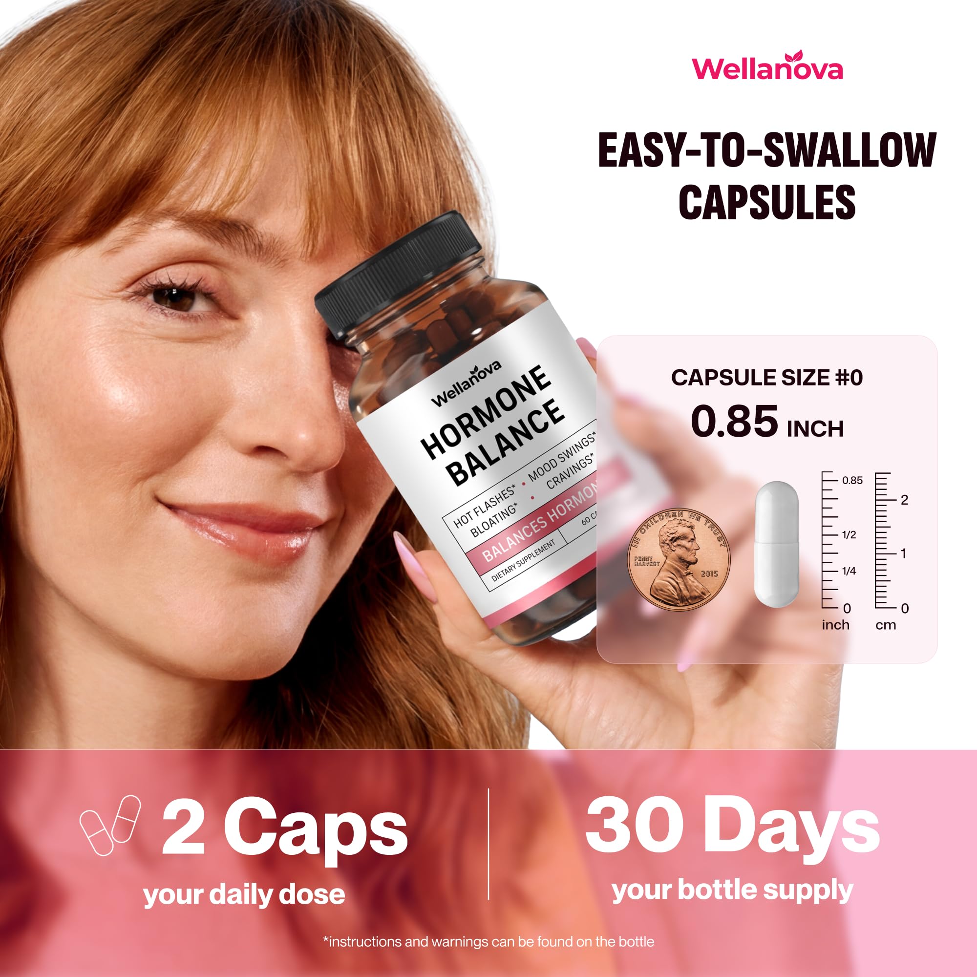 Wellanova cápsula junto a una moneda para comparar tamaño