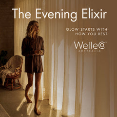 WelleCo vaso con leche vegetal y Evening Elixir listo para tomar