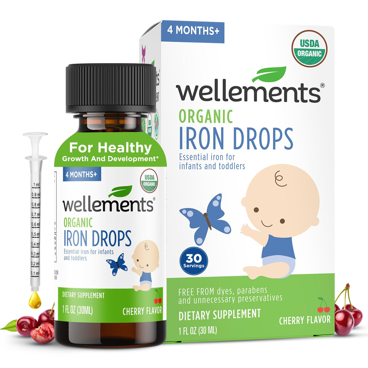 Wellements frasco frontal de hierro orgánico, confianza y pureza