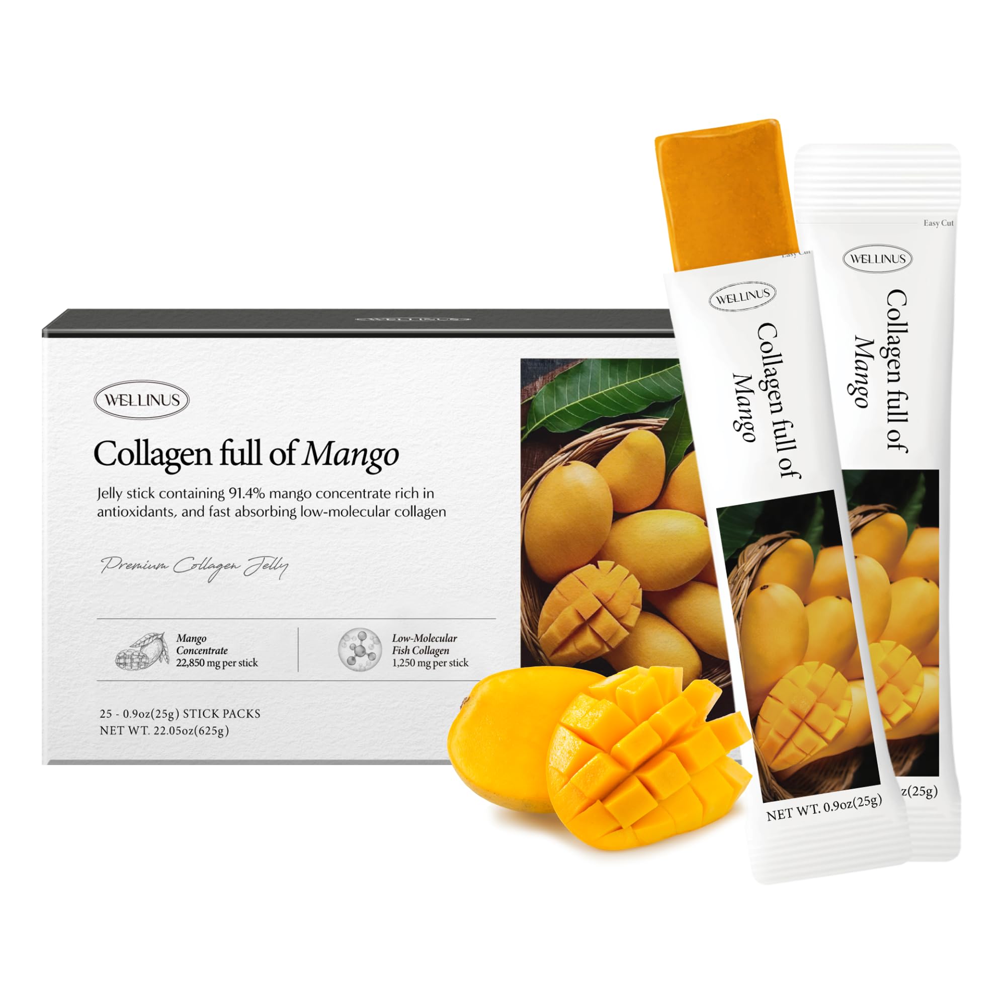WELLINUS presentación frontal del stick mostrando diseño y sabor mango, práctico para llevar