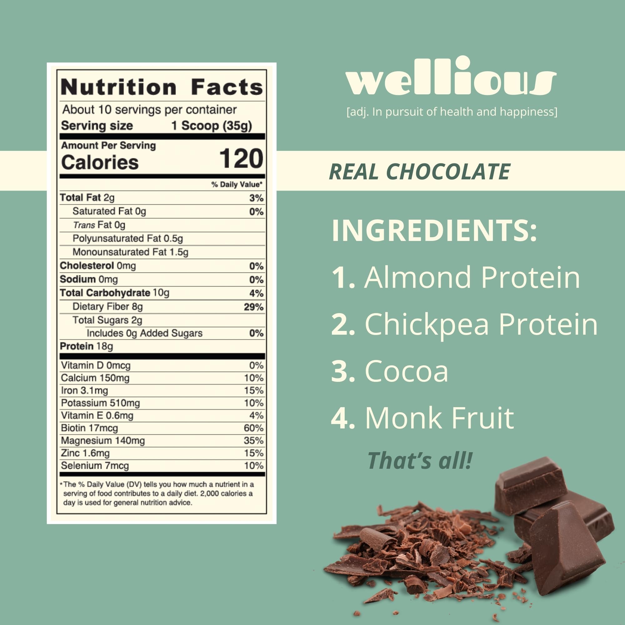 wellious textura del polvo chocolate fino, beneficio mezcla sin grumos