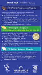 Close-up de tableta multivitamínica Wellman resaltando su formulación equilibrada