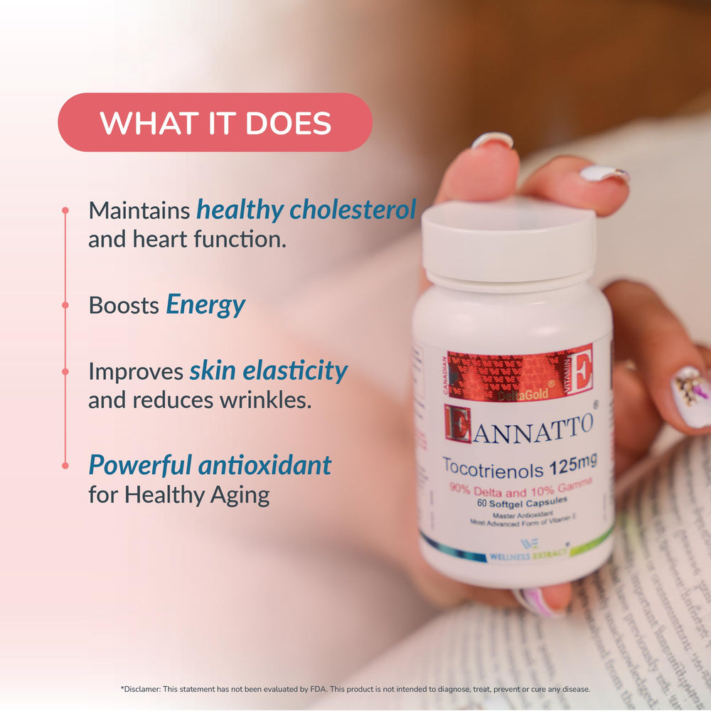 WELLNESS EXTRACT etiqueta nutrimental visible con información de tocotrienoles
