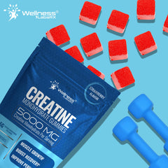 WELLNESS LABSRX gominolas en bolsa de gimnasio indicando uso pre o post entreno