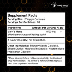 Extracto de melena de león ingrediente WELLNESS LABSRX en primer plano, mostrando origen orgánico