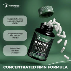 WELLNESS LABSRX polvo del ingrediente NMN en primer plano para pureza