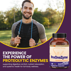 Dosage directions on WellnessOne ProOneZyme label showing empty-stomach instruction.