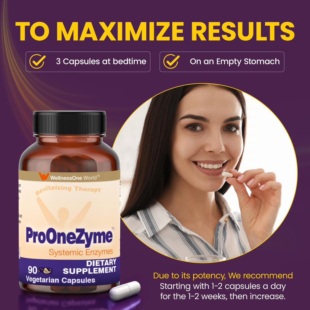 Ingredient panel on WellnessOne ProOneZyme highlighting nattokinase and bromelain benefits.
