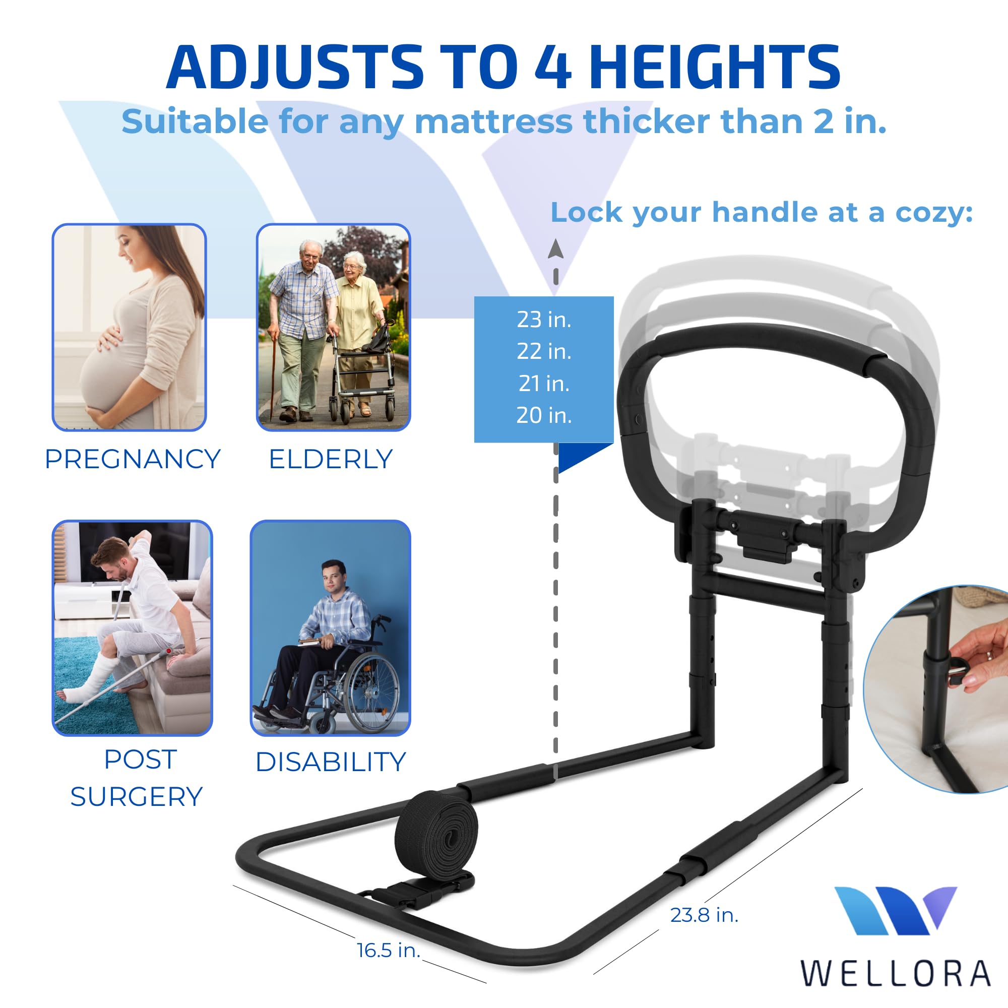 WELLORA vista lateral ajustada que muestra altura personalizable
