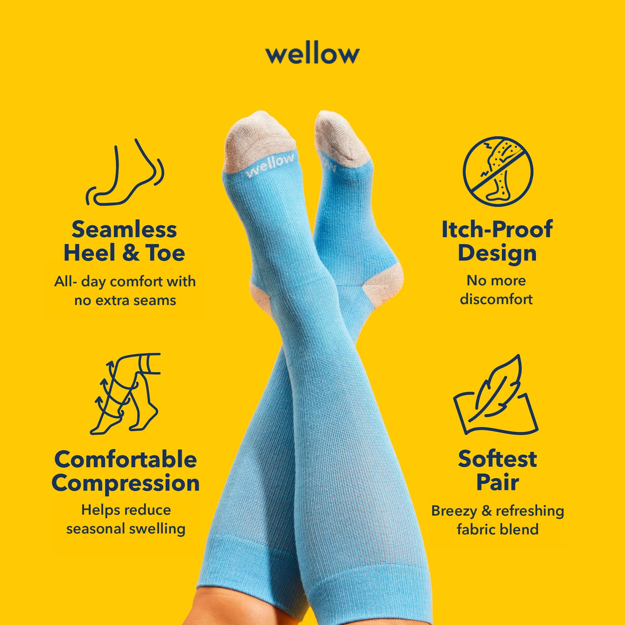 Wellow calcetines en uso por enfermera de pie, soporte estable durante turnos