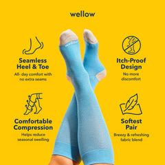Wellow calcetines en uso por enfermera de pie, soporte estable durante turnos