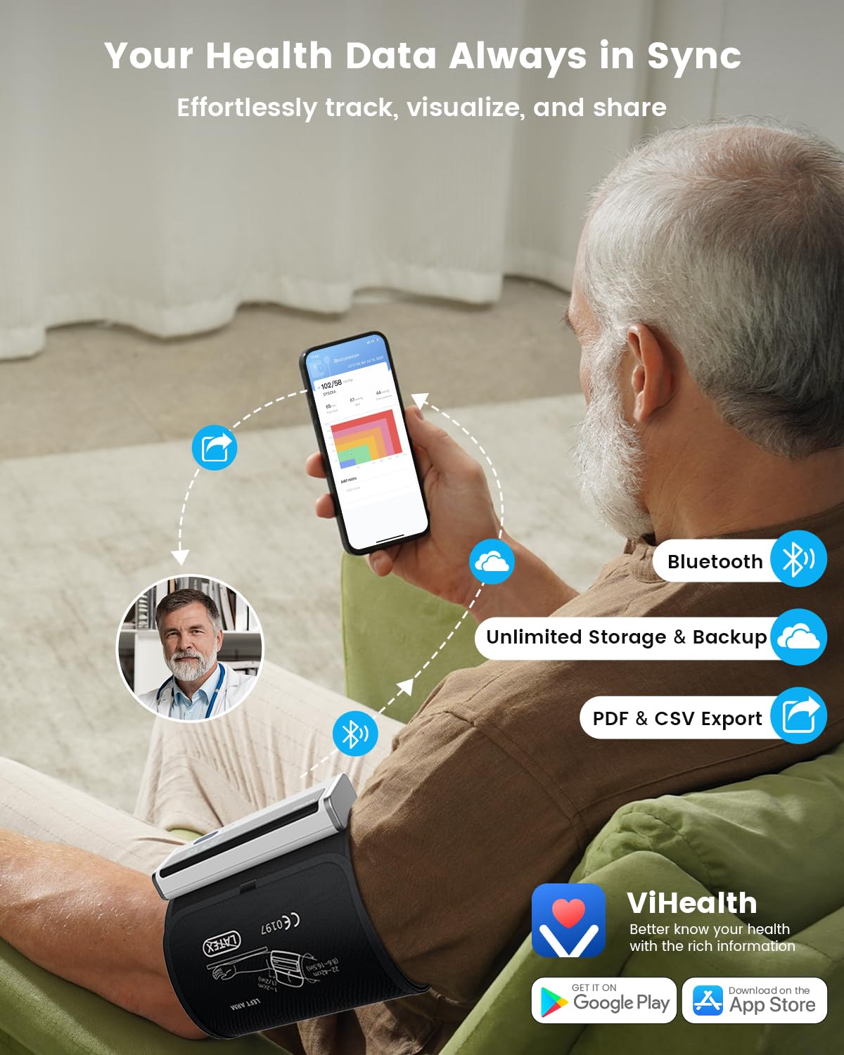 Wellue monitor en uso en brazo superior mostrando uso sencillo