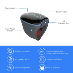 Wellue O2Ring detalle del sensor óptico destacando lectura fiable en movimiento