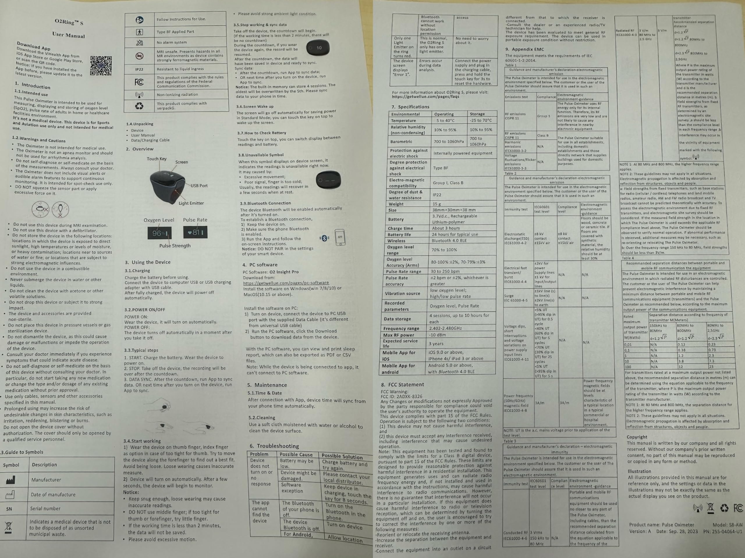 Wellue O2Ring-S informe PDF/CSV en pantalla para exportar datos y compartir
