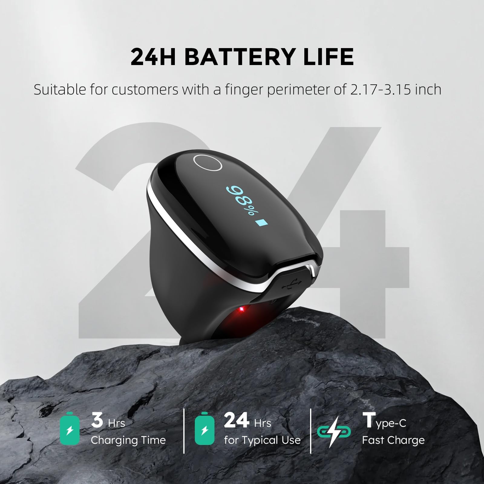 Wellue O2Ring-S textura interior suave que ofrece confort prolongado