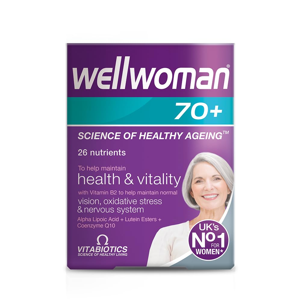 Wellwoman 70+ envase frontal mostrando la caja y el logo para identificar el producto