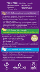 Detalle de comprimidos de calcio y vitamina D Wellwoman, soporte óseo visible