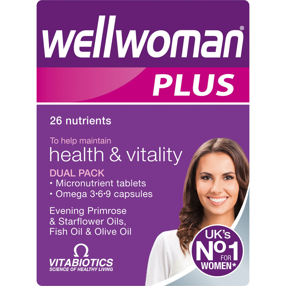 Wellwoman envase frontal mostrando el producto y beneficios claros