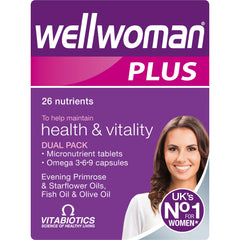 Wellwoman envase frontal mostrando el producto y beneficios claros