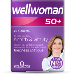 Wellwoman botella frontal mostrando etiqueta clara y beneficios