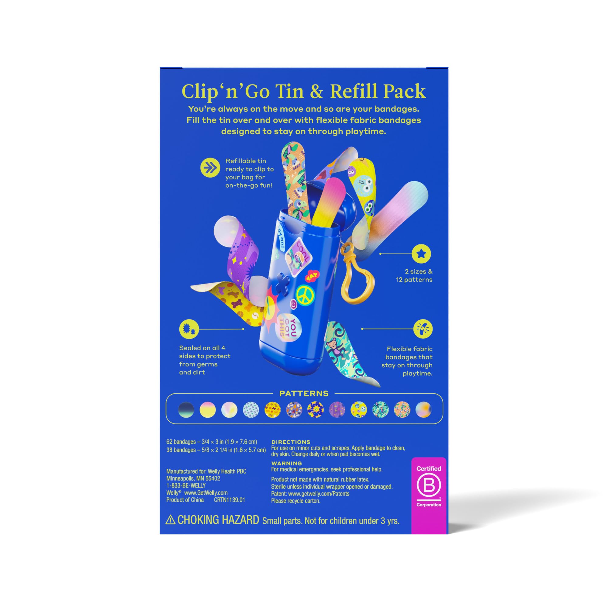 Welly varios envoltorios con patrones infantiles para fácil identificación