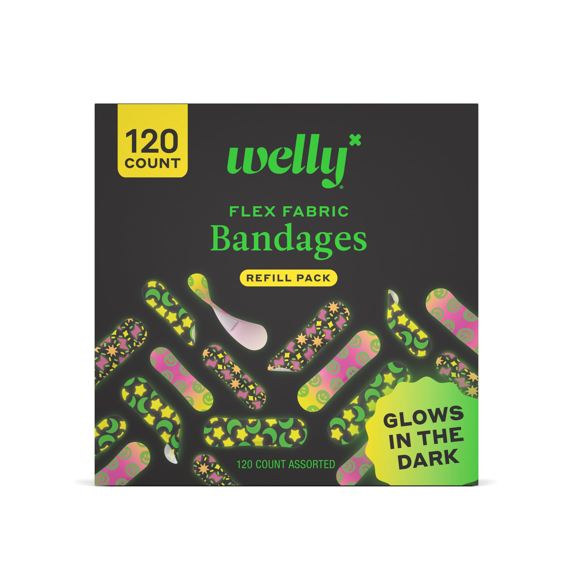 Welly empaque frontal mostrando 120 curitas y beneficio de recarga