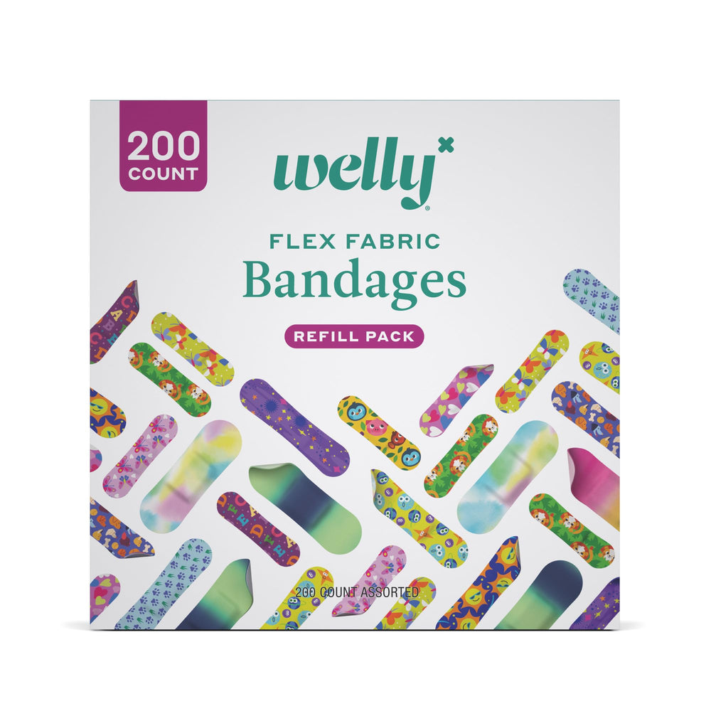 Welly vista frontal del pack de 200 apósitos con diseños variados y fácil identificación
