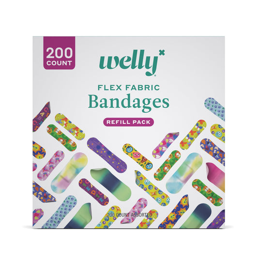 Welly vista frontal del pack de 200 apósitos con diseños variados y fácil identificación
