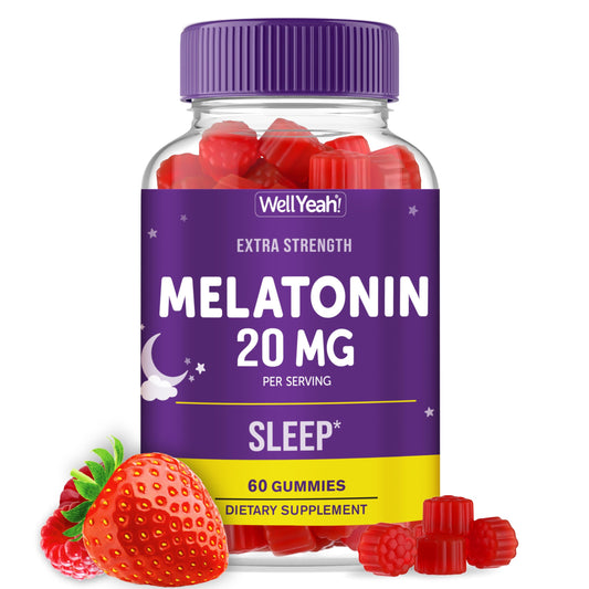 WellYeah Melatonin Gummies 20mg bottle with berry flavor for restful nights.