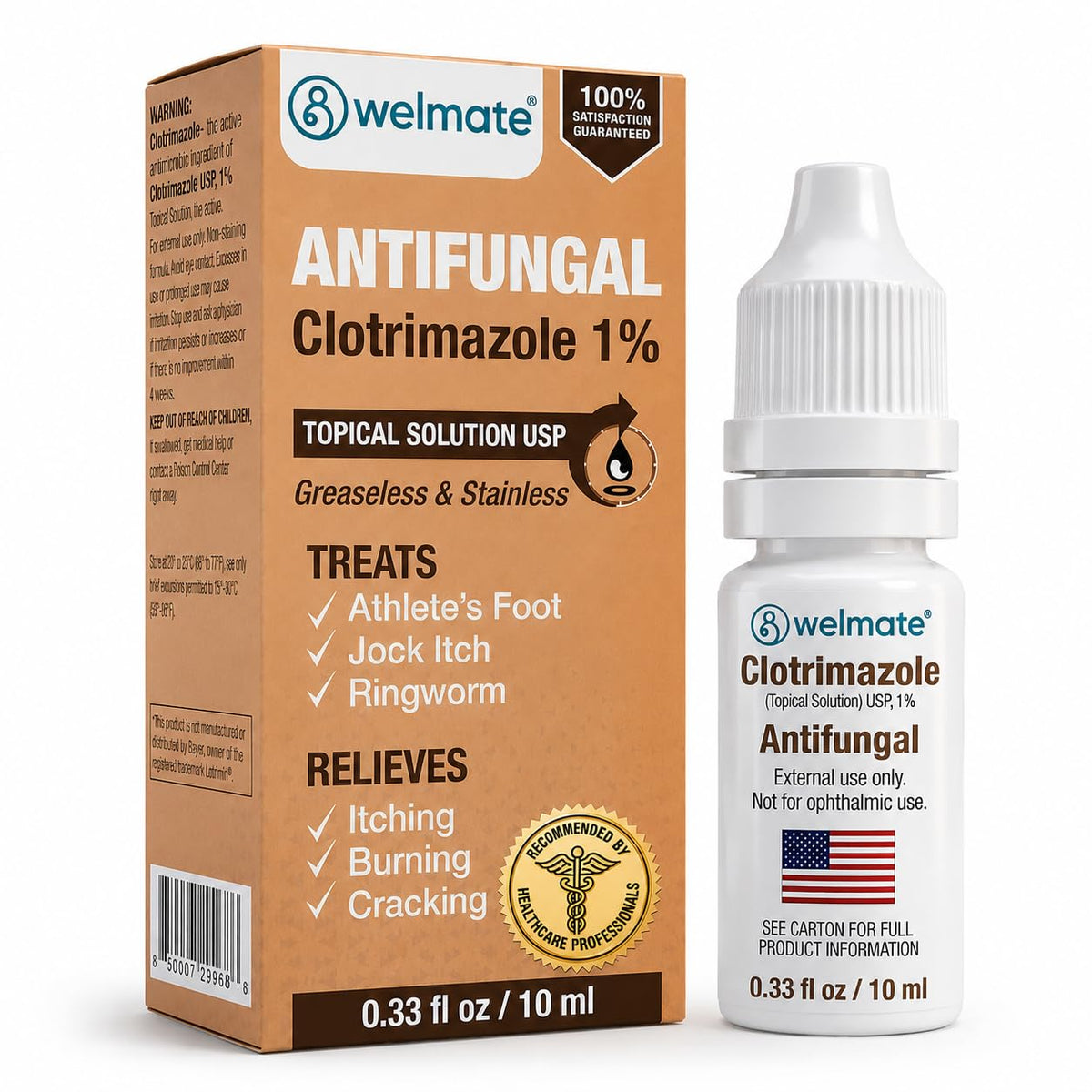 WELMATE tubo frontal mostrando la presentación de 10 mL y beneficios portátiles