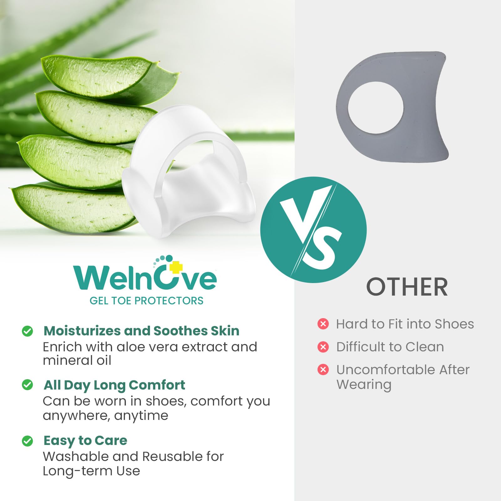Etiqueta Welnove mostrando ingrediente aloe vera, aporta hidratación suave