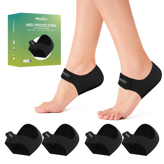 Welnove protector de talón vista frontal paquete beneficios de apoyo